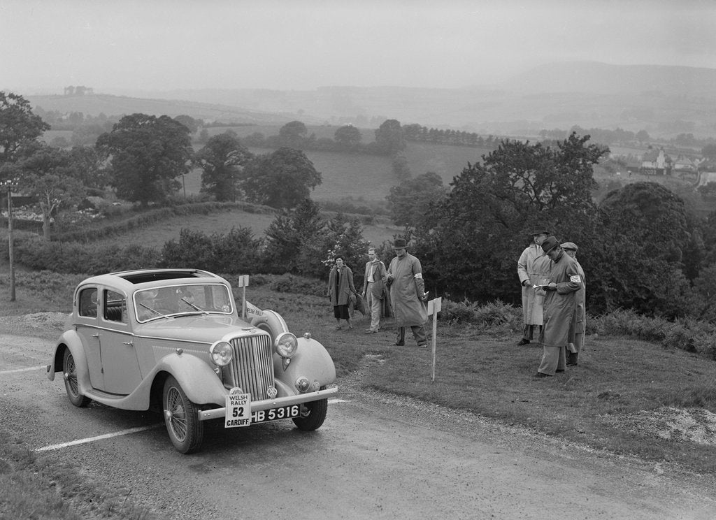 Detail of Jaguar SS saloon of N Howfield competing in the South Wales Auto Club Welsh Rally, 1937 by Bill Brunell