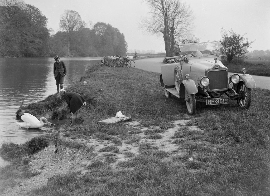 Detail of Calcott open tourer by the River Thames at Runnymede, c1922 by Bill Brunell