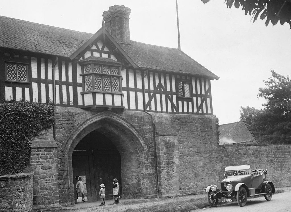 Detail of Singer 10 hp open 2-seater by the gatehouse of Stokesay Castle, Shropshire, 1920s by Bill Brunell