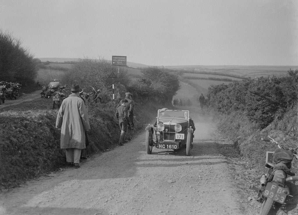 Detail of MG J2 of JWS Utley competing in the MCC Lands End Trial, Beggars Roost, Exmoor, 1933 by Bill Brunell