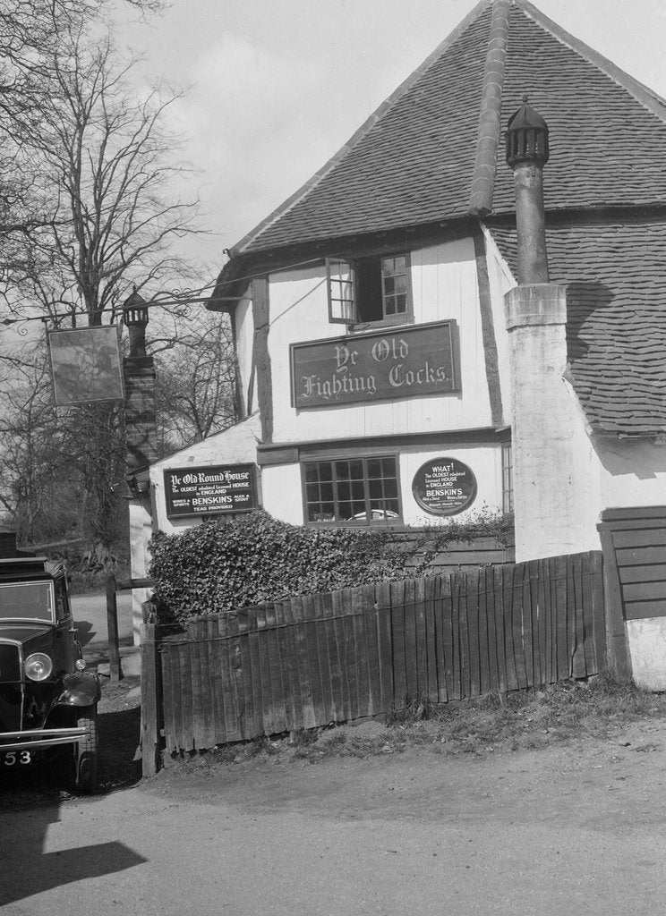 Detail of Kitty Brunell's Standard 16 outside Ye Olde Fighting Cocks inn, St Albans, Hertfordshire, 1930s by Bill Brunell