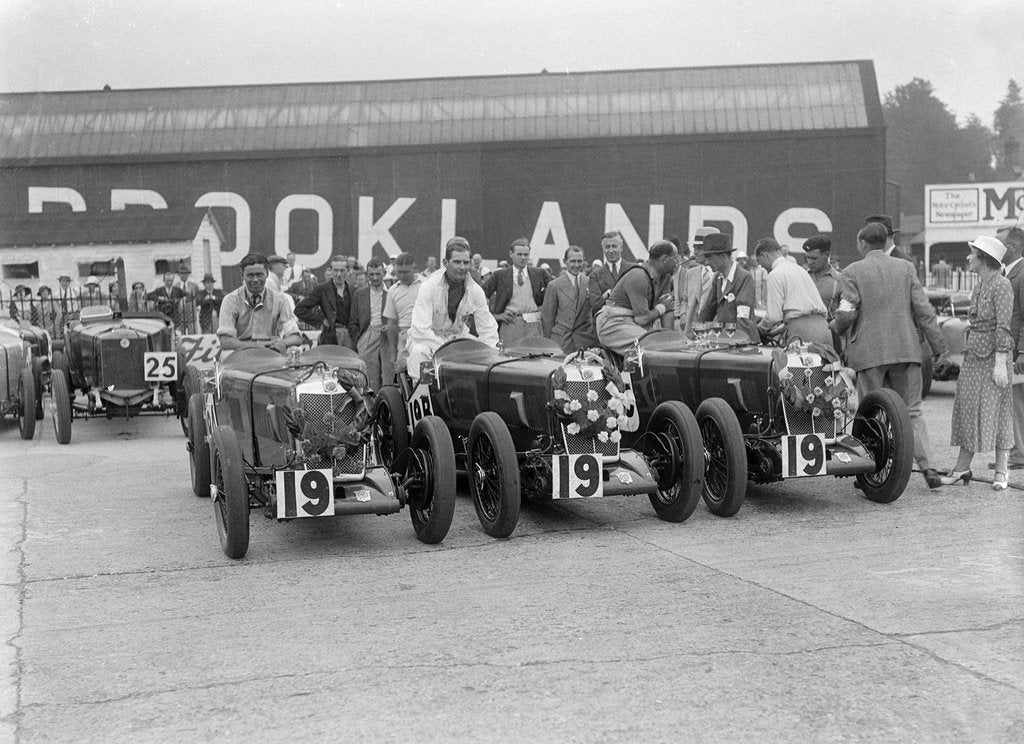 Detail of Three MG Magnas at the LCC Relay Grand Prix, Brooklands, Surrey, 1933 by Bill Brunell