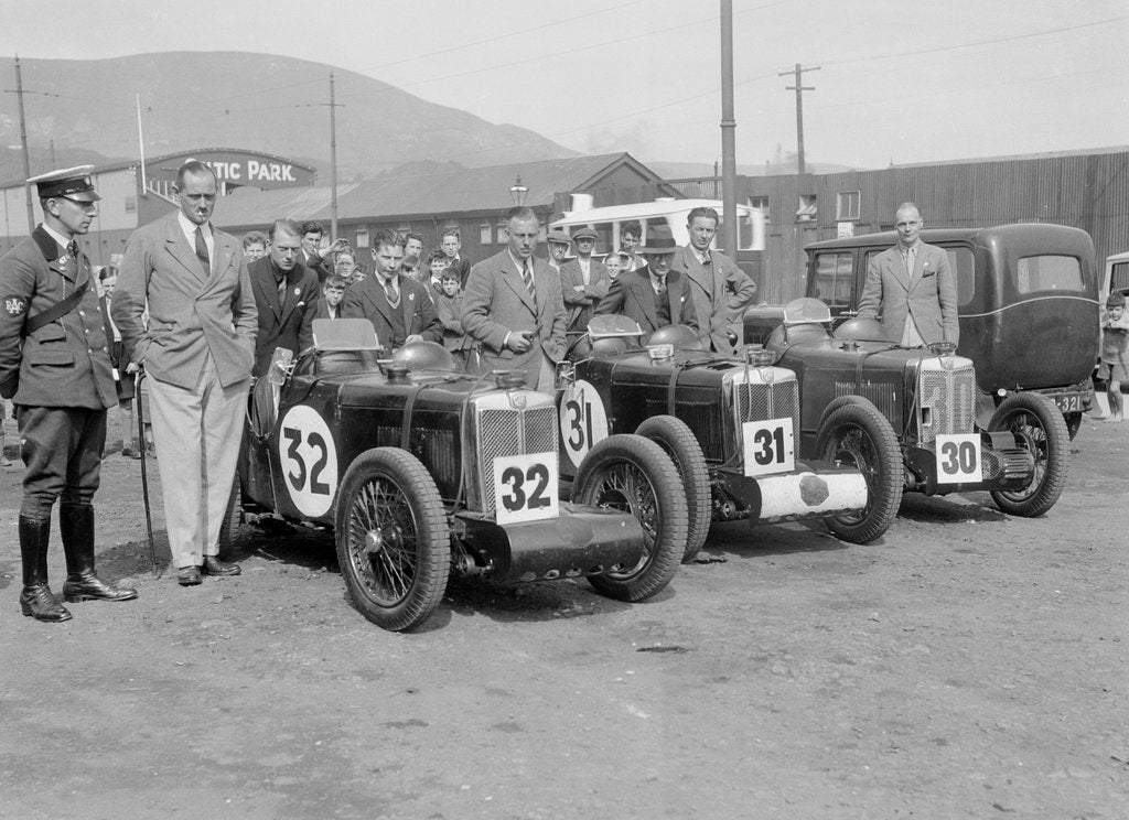 Detail of Three MG C type Midgets at the RAC TT Race, Ards Circuit, Belfast, 1932 by Bill Brunell