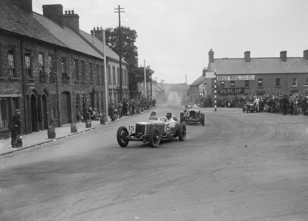 Detail of Edgar Maclure's Riley leading Tim Birkin's Alfa Romeo, RAC TT Race, Ards Circuit, Belfast, 1932 by Bill Brunell