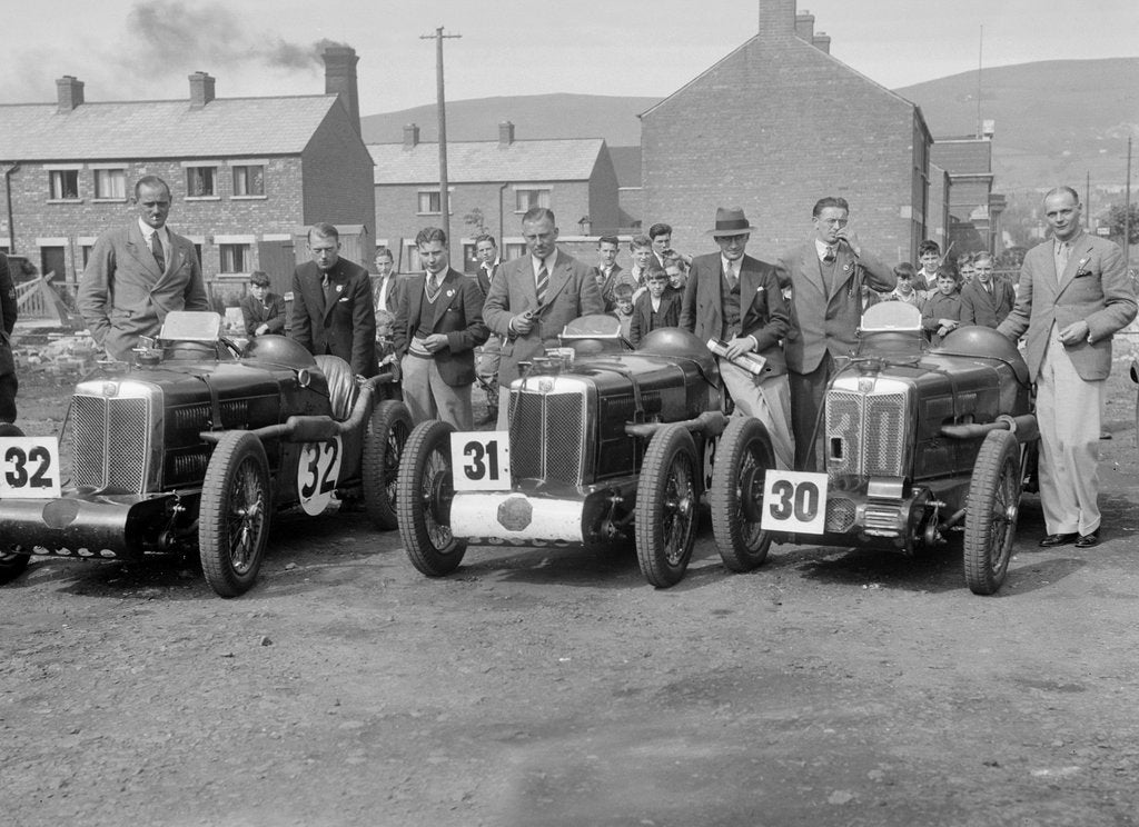 Detail of Three MG C type Midgets at the RAC TT Race, Ards Circuit, Belfast, 1932 by Bill Brunell