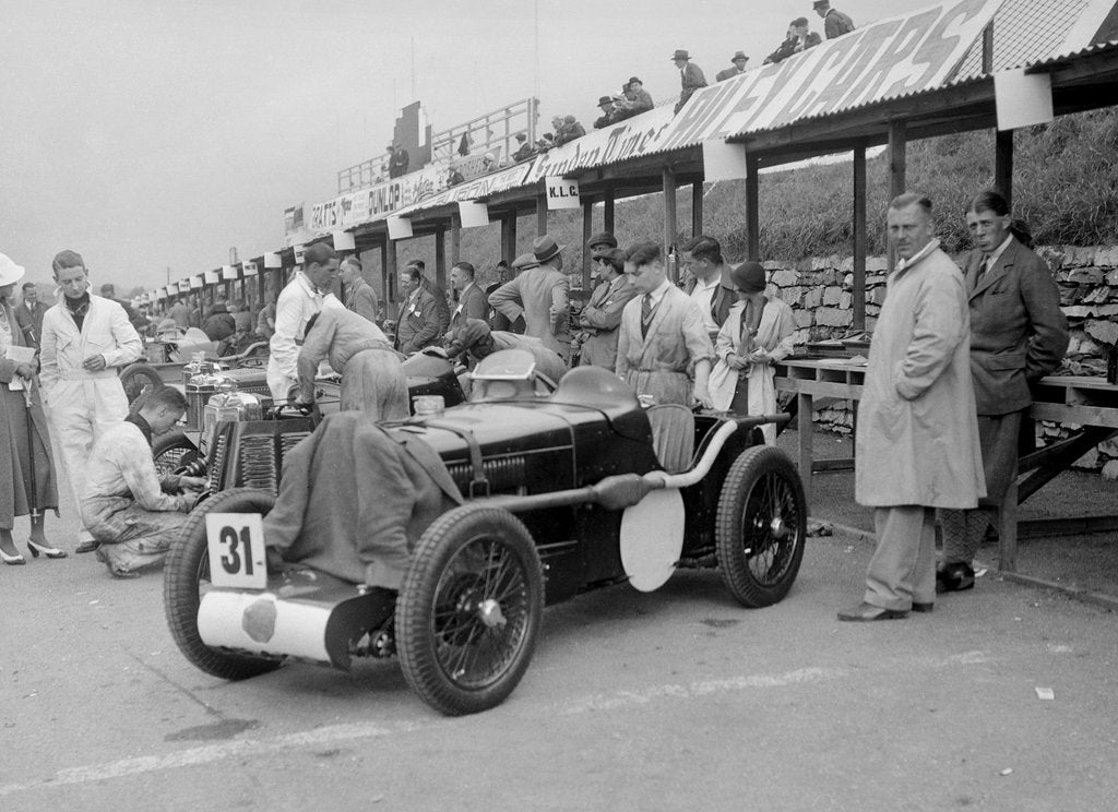 Detail of MG C type Midget of Cyril Paul in the pits at the RAC TT Race, Ards Circuit, Belfast, 1932 by Bill Brunell