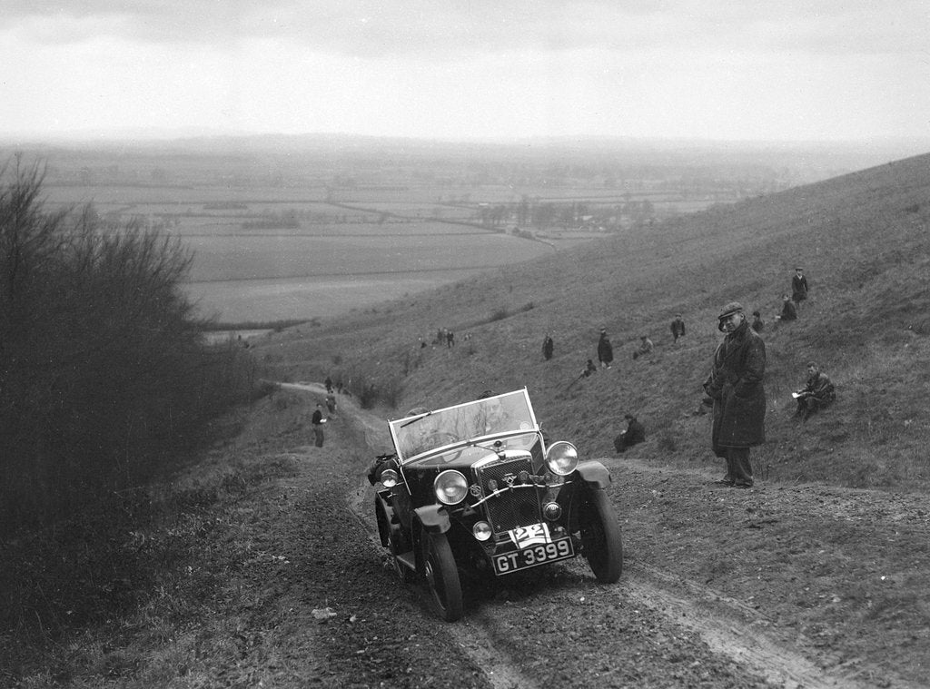 Detail of Morris Minor 2-seater competing in a trial, Crowell Hill, Chinnor, Oxfordshire, 1930s by Bill Brunell