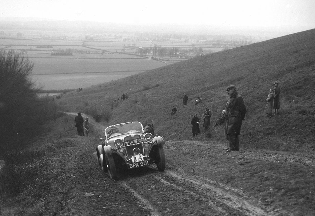 Detail of Singer Le Mans competing in a trial, Crowell Hill, Chinnor, Oxfordshire, 1930s by Bill Brunell
