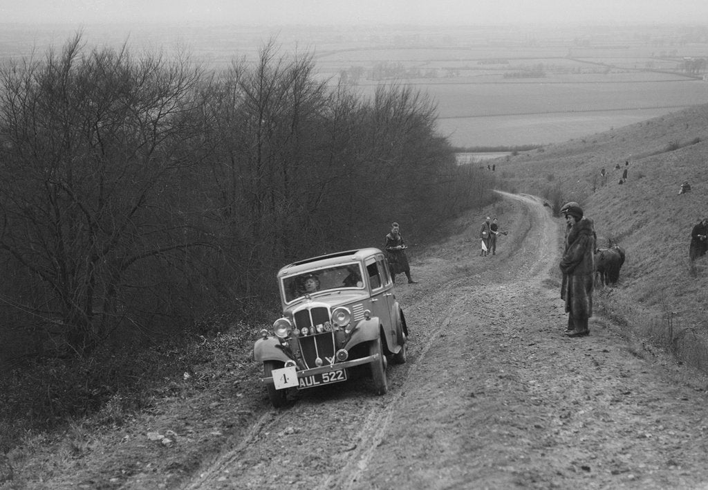 Detail of Standard Little Nine saloon competing in a trial, Crowell Hill, Chinnor, Oxfordshire, 1930s by Bill Brunell