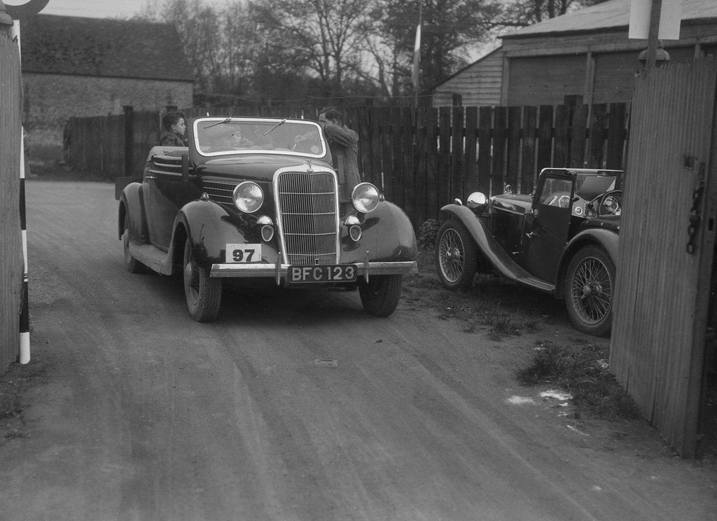 Detail of Ford V8 drophead and MG PA at a motoring trial, 1930s by Bill Brunell