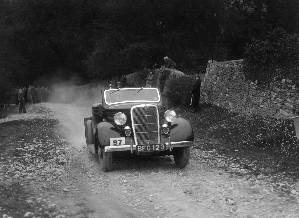Detail of Ford V8 drophead competing in a motoring trial, Nailsworth Ladder, Gloucestershire, 1930s by Bill Brunell