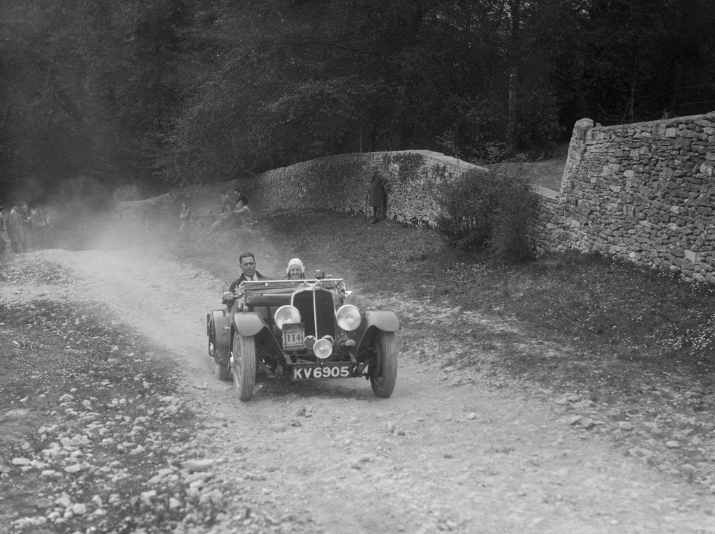 Detail of Triumph open tourer competing in a motoring trial, Nailsworth Ladder, Gloucestershire, 1930s. by Bill Brunell