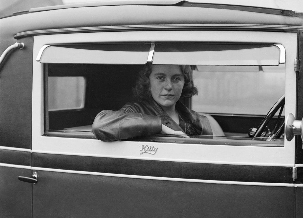 Detail of Kitty Brunell behind the wheel of a Talbot 14/45, c1930 by Bill Brunell
