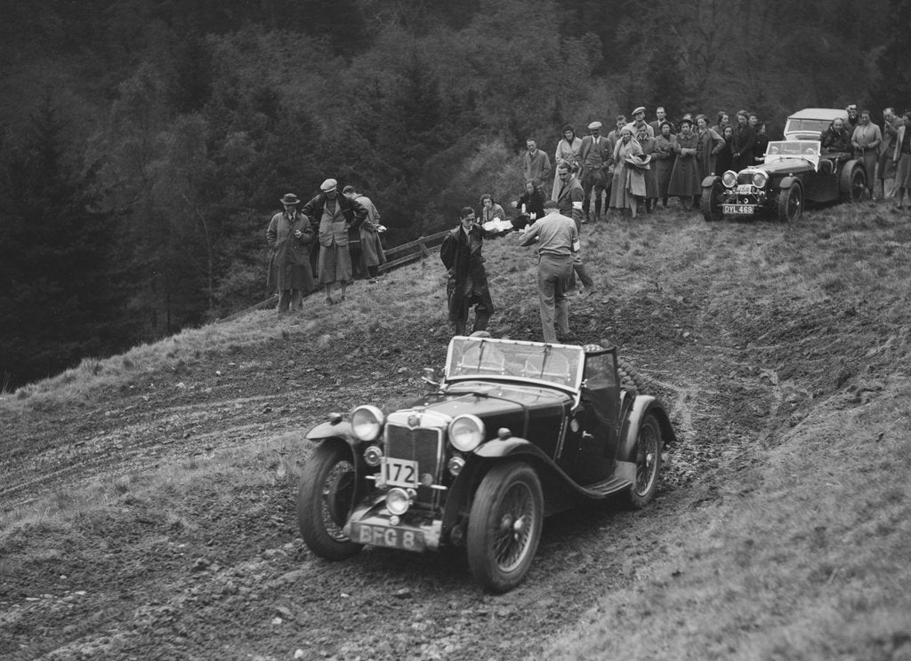 Detail of MG PA of D Clare competing in the MCC Edinburgh Trial, Roxburghshire, Scotland, 1938 by Bill Brunell