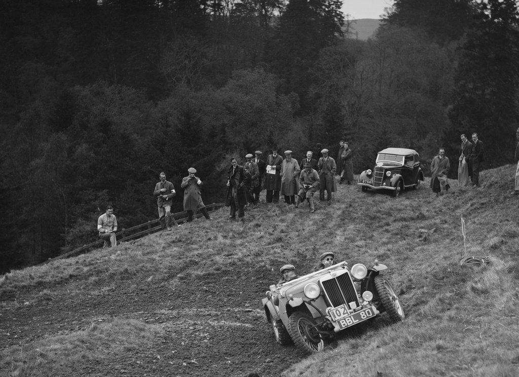 Detail of MG TA of JES Jones of the Cream Cracker team, MCC Edinburgh Trial, Roxburghshire, Scotland, 1938 by Bill Brunell