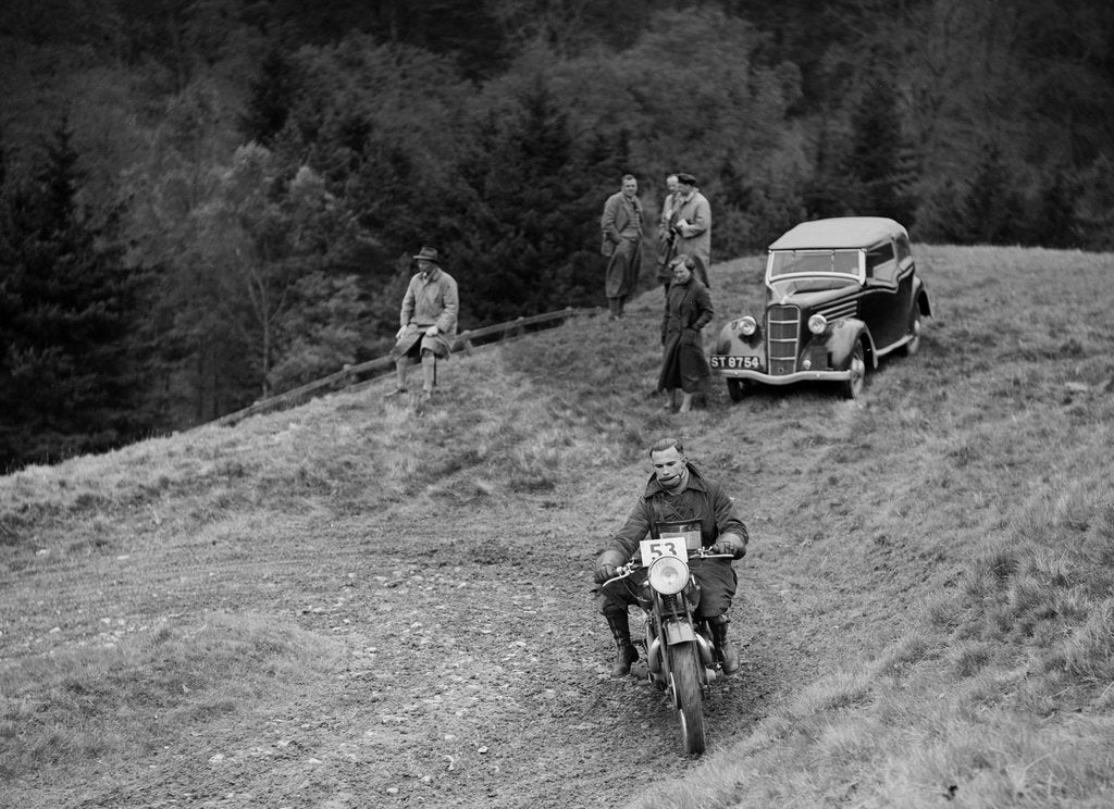 Detail of 500 cc Ariel of GR Walling competing in the MCC Edinburgh Trial, Roxburghshire, Scotland, 1938 by Bill Brunell