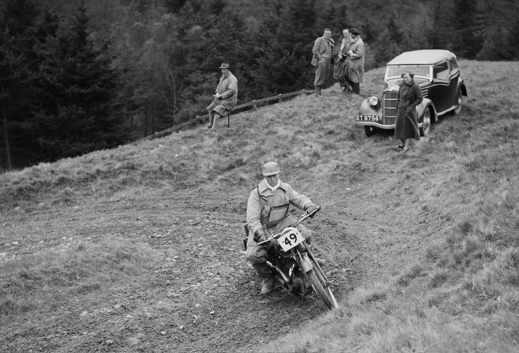 Detail of 347 cc Ariel of F Gooding competing in the MCC Edinburgh Trial, Roxburghshire, Scotland, 1938 by Bill Brunell