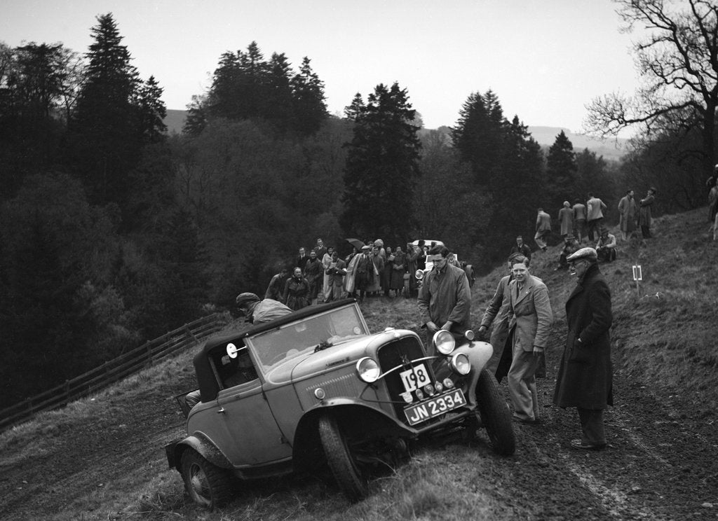 Detail of Ford V8 of H Koppenhagen competing in the MCC Edinburgh Trial, Roxburghshire, Scotland, 1938 by Bill Brunell