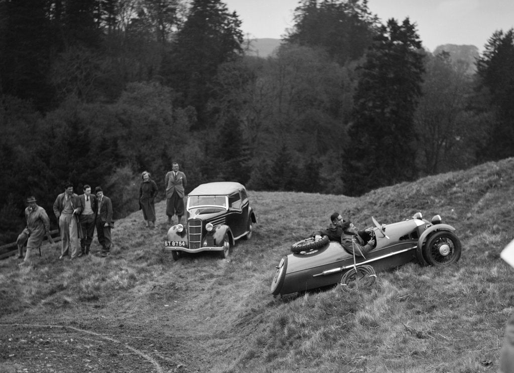 Detail of Morgan 3-wheeler of HEG Cox competing in the MCC Edinburgh Trial, Roxburghshire, Scotland, 1938 by Bill Brunell