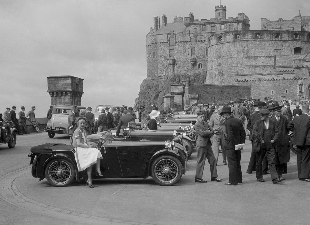 Detail of Kitty Brunell and her MG Magna on Castle Esplanade, Edinburgh, RSAC Scottish Rally, 1932 by Bill Brunell