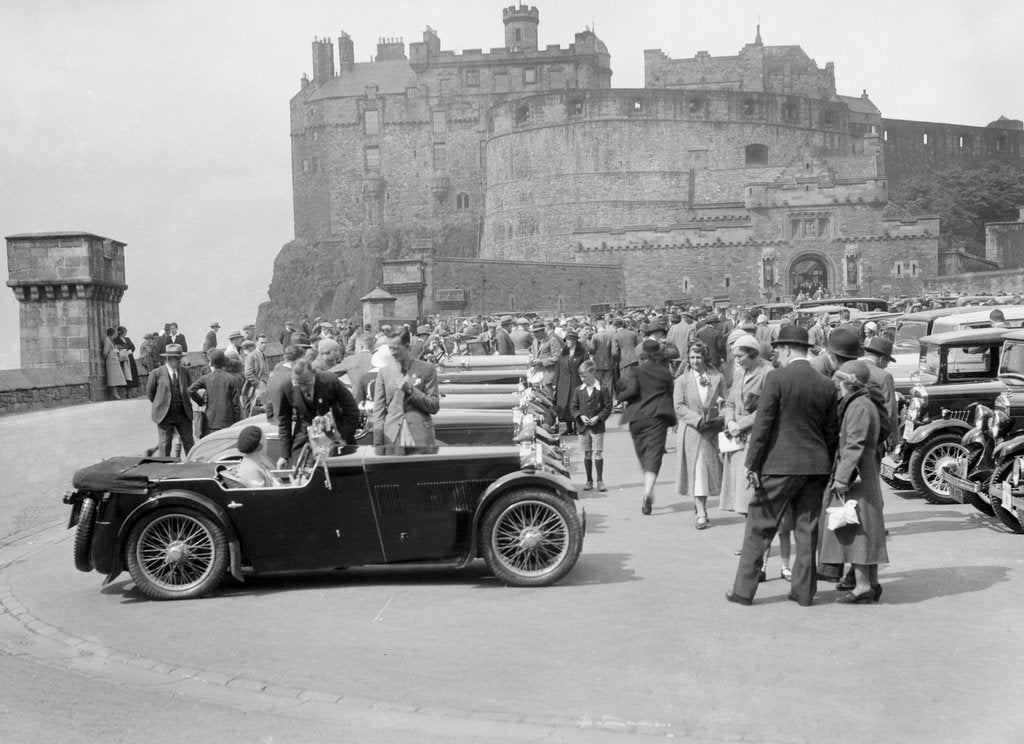 Detail of Kitty Brunell and her MG Magna on Castle Esplanade, Edinburgh, RSAC Scottish Rally, 1932 by Bill Brunell