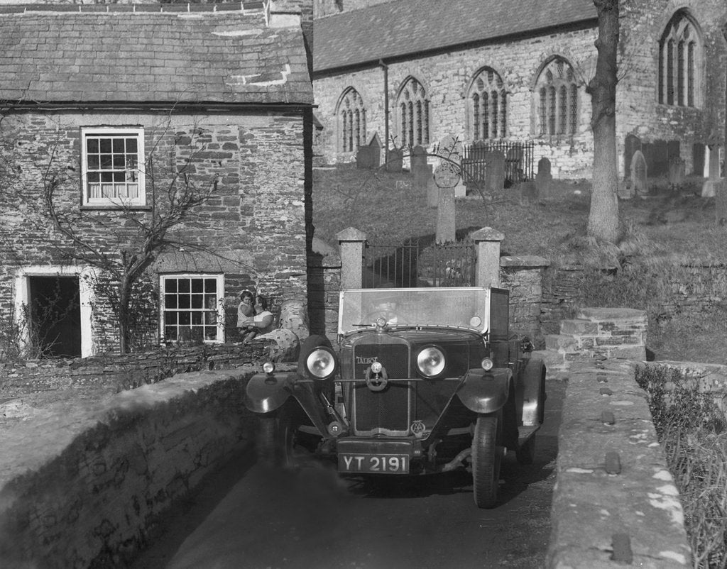 Detail of Talbot 14/45 tourer on the packhorse bridge, Altarnun, Cornwall, c1930 by Bill Brunell