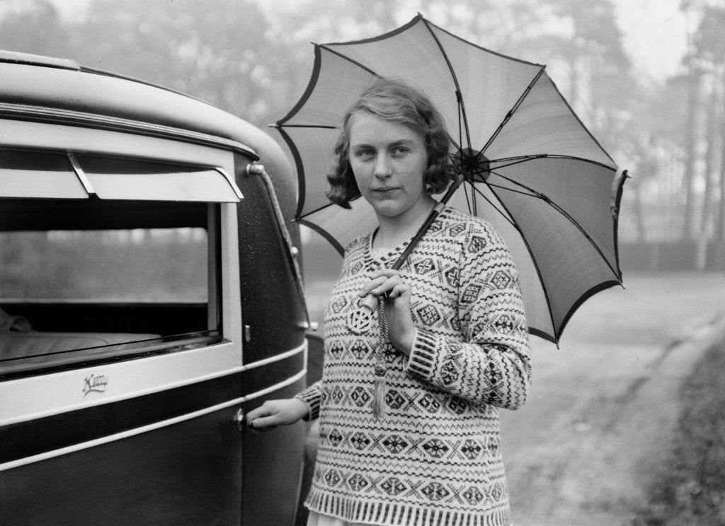 Detail of Kitty Brunell, winner of Class 2 at the 1933 RAC Rally by Bill Brunell