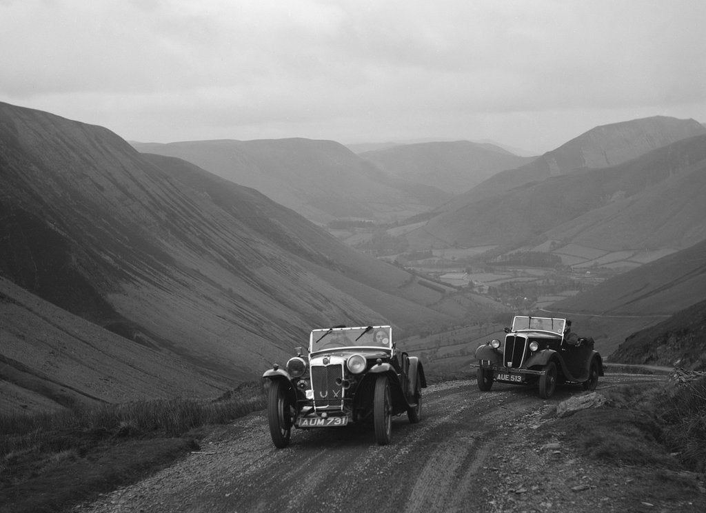 Detail of MG PA and Morris 8 tourer competing in the MG Car Club Abingdon Trial/Rally, 1939 by Bill Brunell