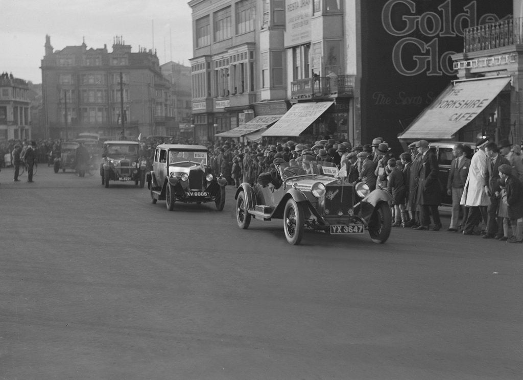 Detail of Alfa Romeo and Riley taking part in the London-Brighton Run, 1928 by Bill Brunell