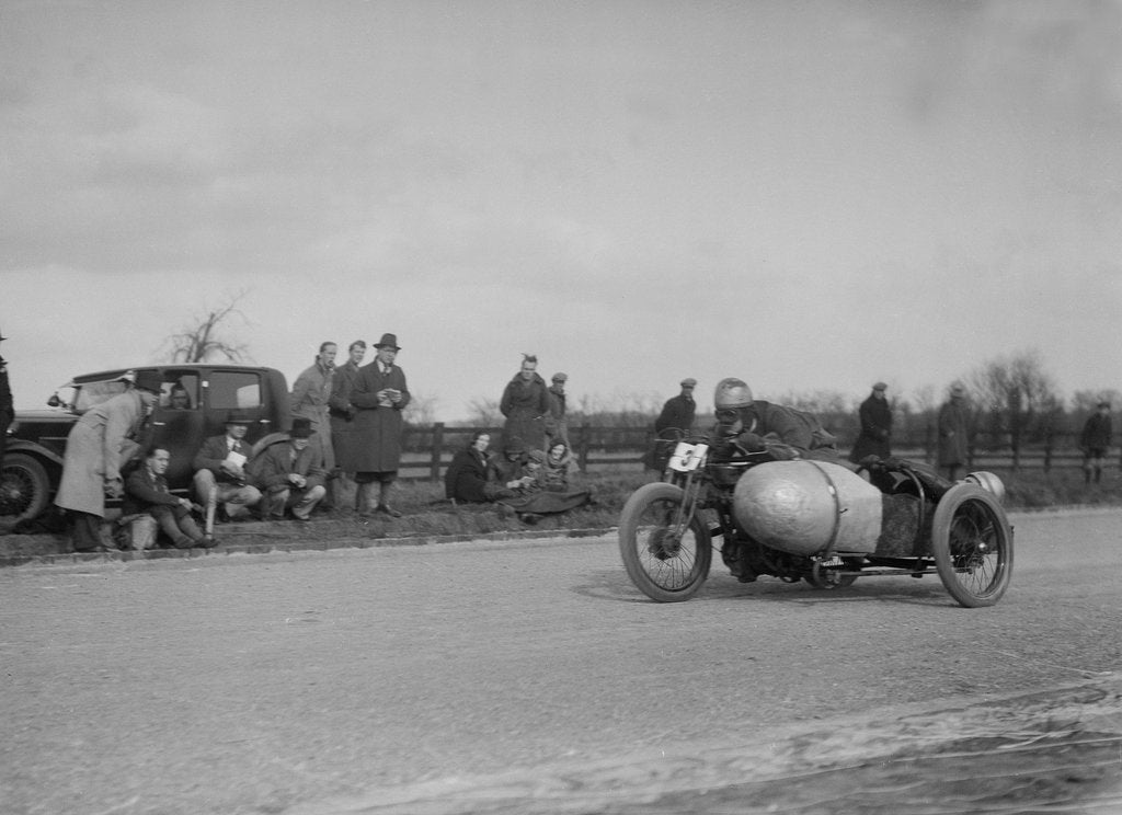 Detail of Sunbeam and sidecar of JD Gardiner at the Inter-Varsity Speed Trial, Eynsham, Oxfordshire, 1932 by Bill Brunell