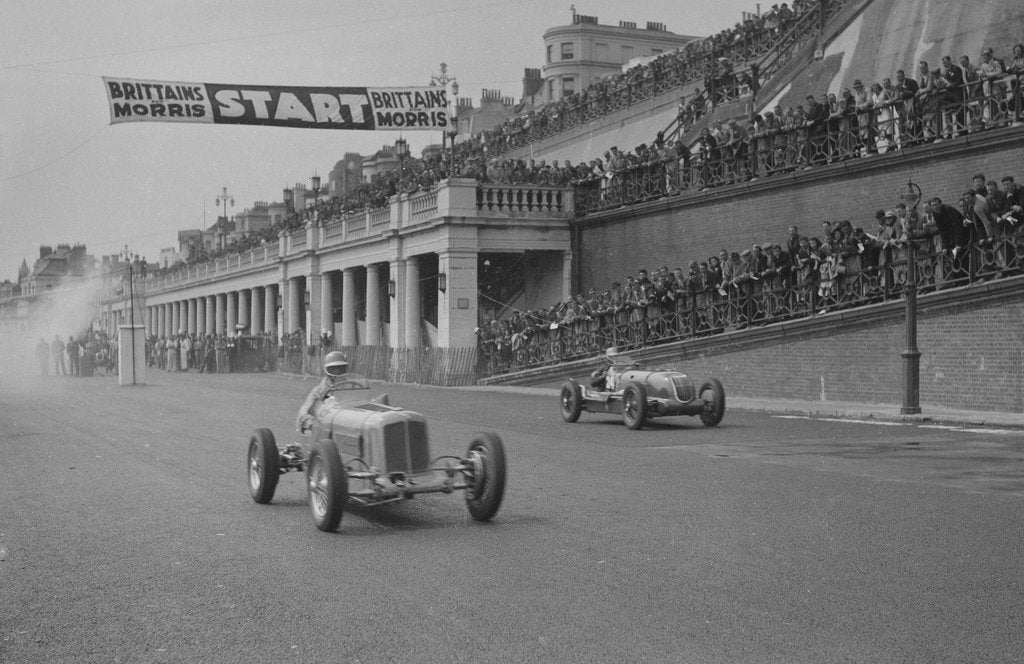 Detail of ERA of Earl Howe and Alta of CK Mortimer competing in the Brighton Speed Trials, 1938 by Bill Brunell