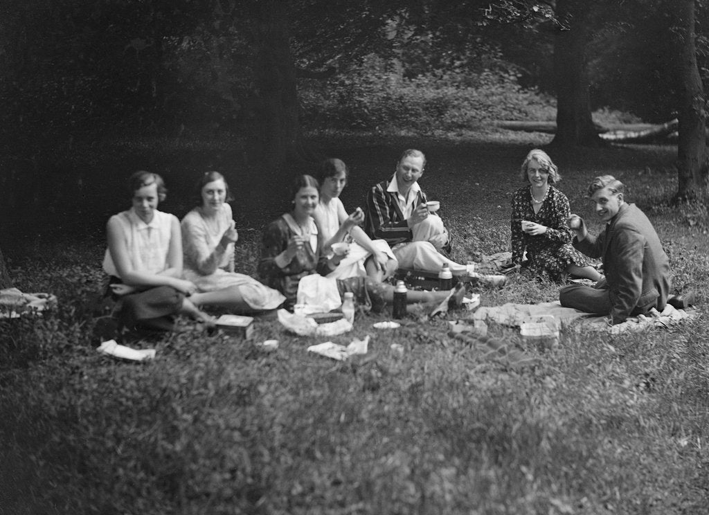 Detail of Enjoying a picnic at the Middlesex County AC Hill Climb, c1930 by Bill Brunell
