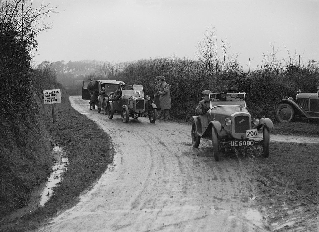 Detail of Austins of WCH Pitts and JC Thorowgood competing in the MCC Exeter Trial, 1928 by Bill Brunell