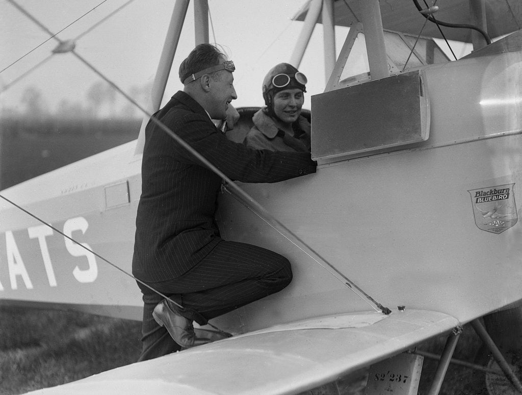 Detail of Kitty Brunell in the cockpit of a Blackburn Bluebird aeroplane, c1930s by Bill Brunell