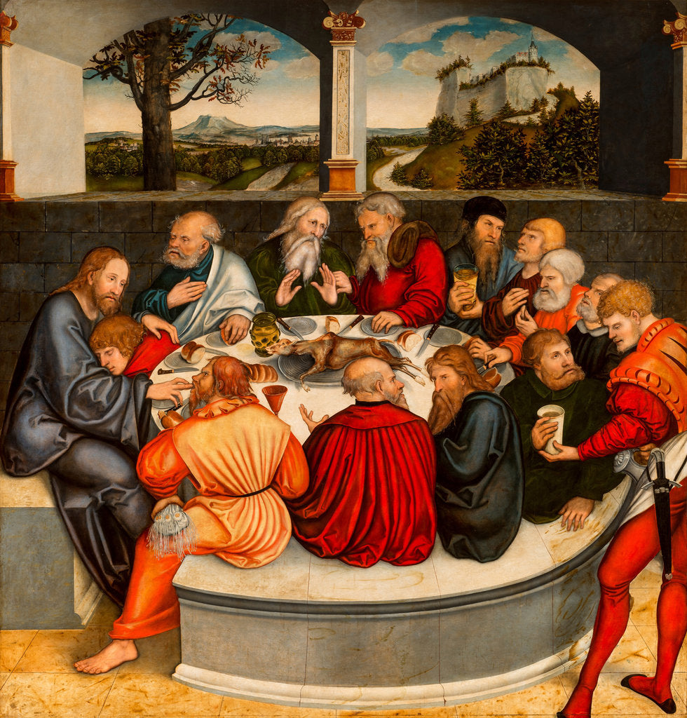 The Last Supper (with Luther amongst the Apostles), Reformation altarpiece, 1539-1543 by Anonymous