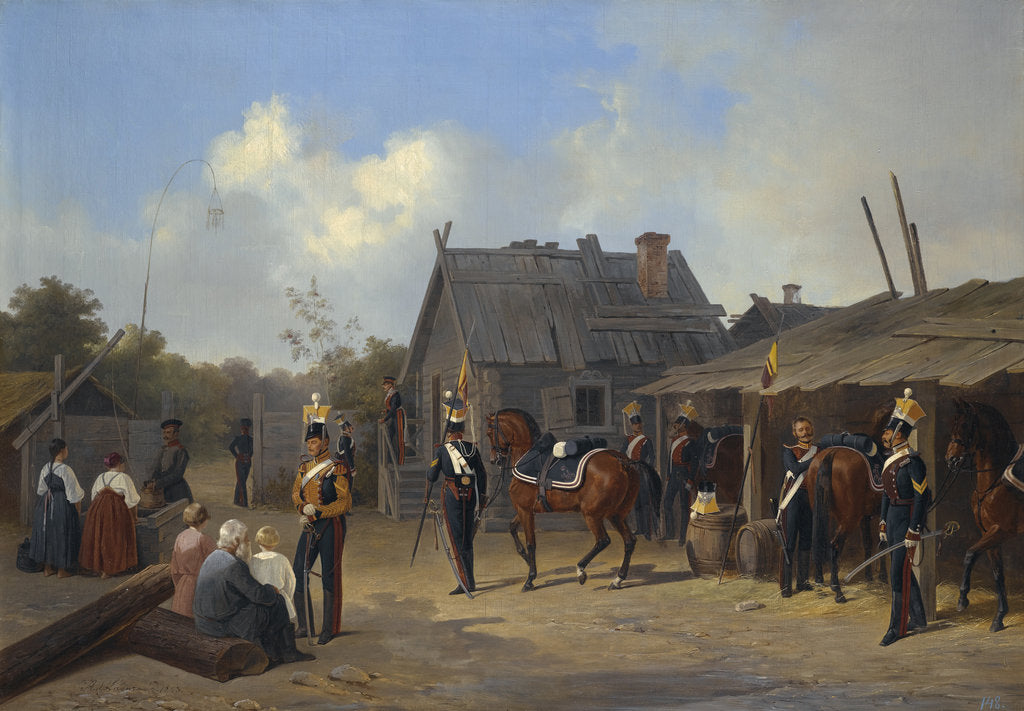 Detail of Soldiers bivouacking in a village, 1843 by Anonymous
