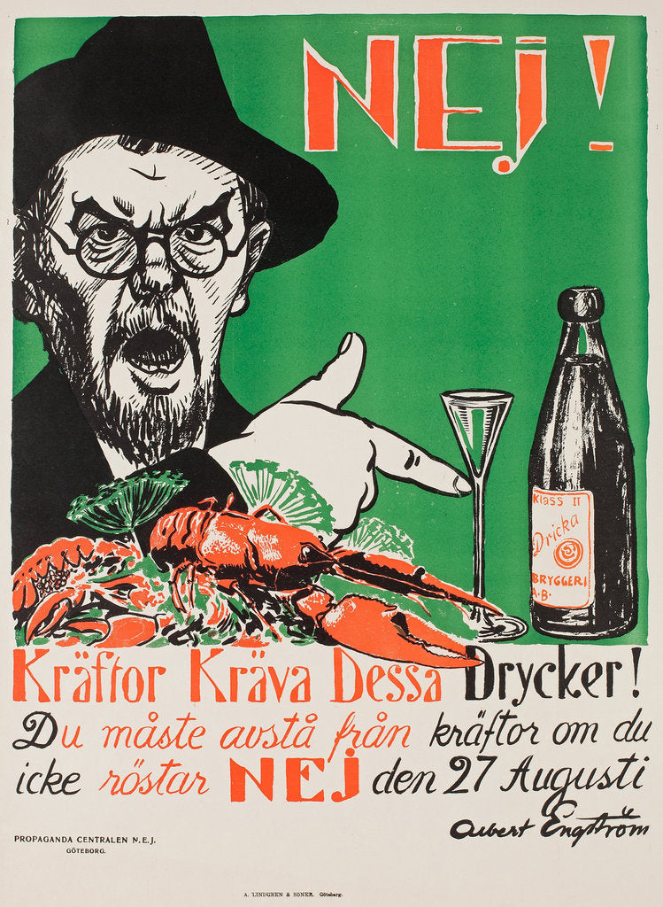 Detail of No! Crayfish require these drinks!, Swedish anti-Prohibition poster, 1922 by Anonymous