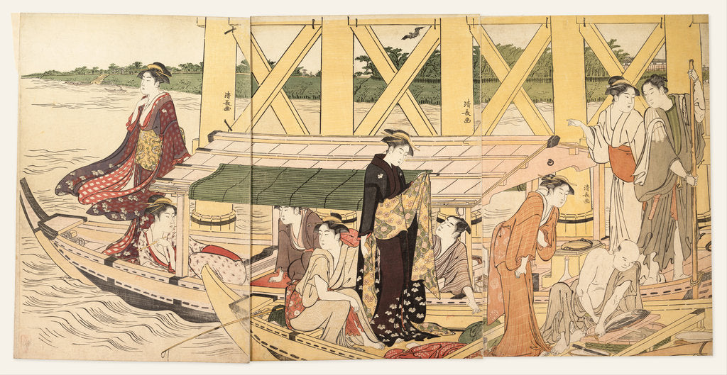 Detail of Boating Parties under the Ryogoku Bridge, c. 1785 by Anonymous