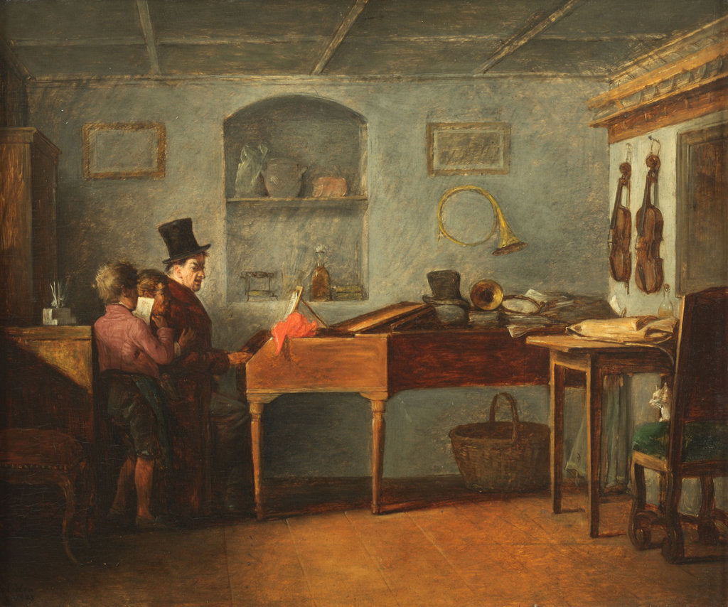 Detail of The schoolmaster with the boys singing flat at the piano, 1840 by Anonymous