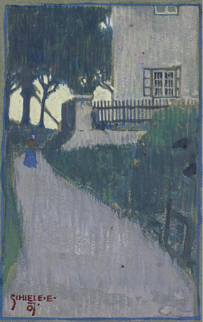 Detail of Landscape with house, trees and female figure, 1907 by Anonymous