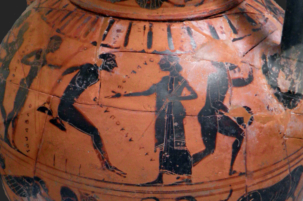 Detail of The long jump event at the ancient Olympic Games, Attic black-figured cup, 540 BC by Anonymous