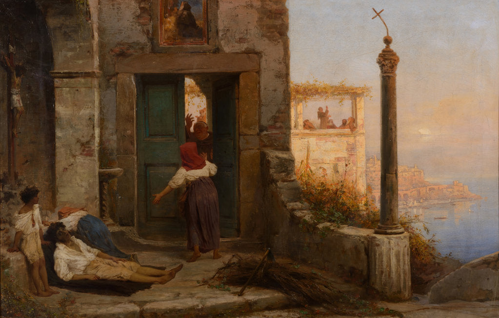 Detail of Sick man at the walls of a Catholic monastery, 1874 by Anonymous