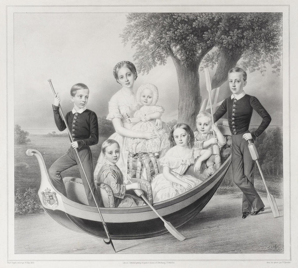 Detail of Children of Duke Peter of Oldenburg (1812?1881): Alexandra, Katharine, Nikolaus, Alexander and Georg by Anonymous