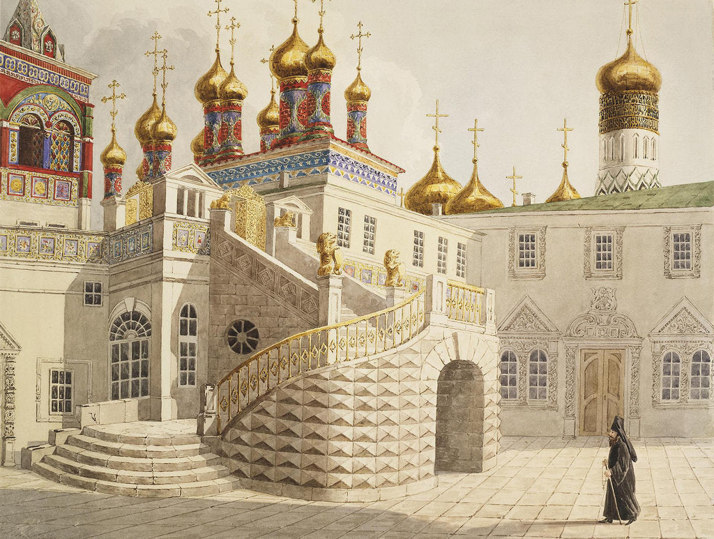 Detail of The Boyar Ground and the Church of Our Saviour behind the Gold Grid in the Moscow Kremlin by Anonymous