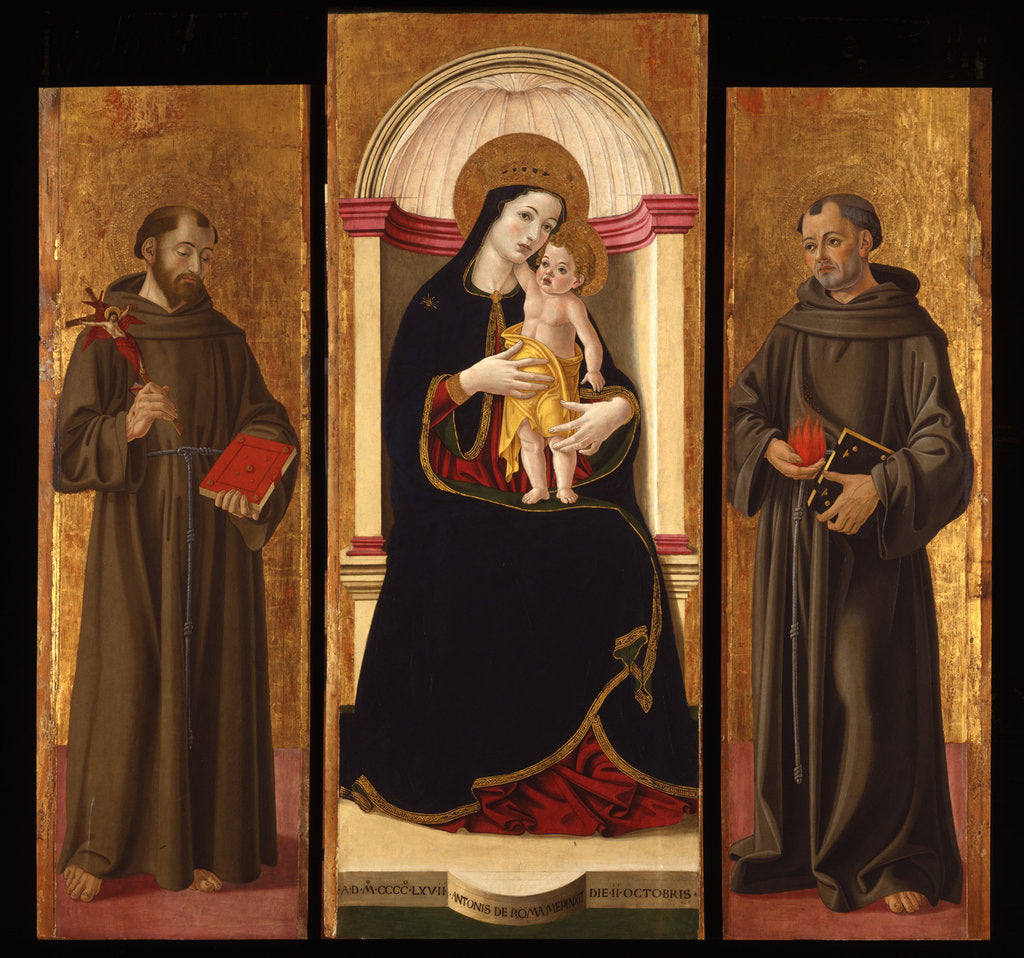 Detail of Triptych: Virgin and child with Saints Francis and Anthony Abbot by Anonymous