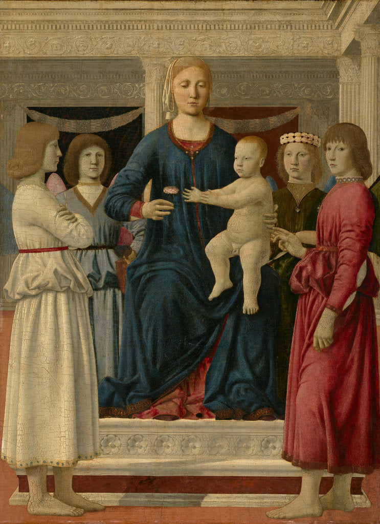 Detail of Virgin and Child Enthroned With Four Angels by Anonymous