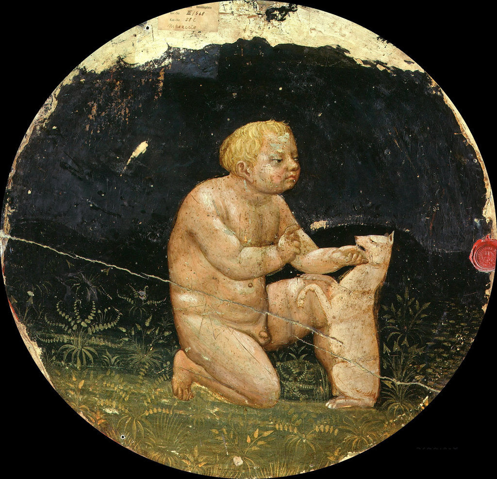 Detail of Birth Plate (Desco da Parto) Obverse: Boy playing with a dog by Anonymous