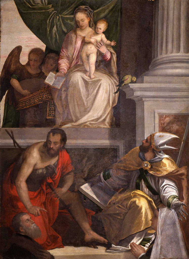 Detail of Madonna Enthroned with Child, St John the Baptist, St Louis of Toulouse and Donors by Anonymous