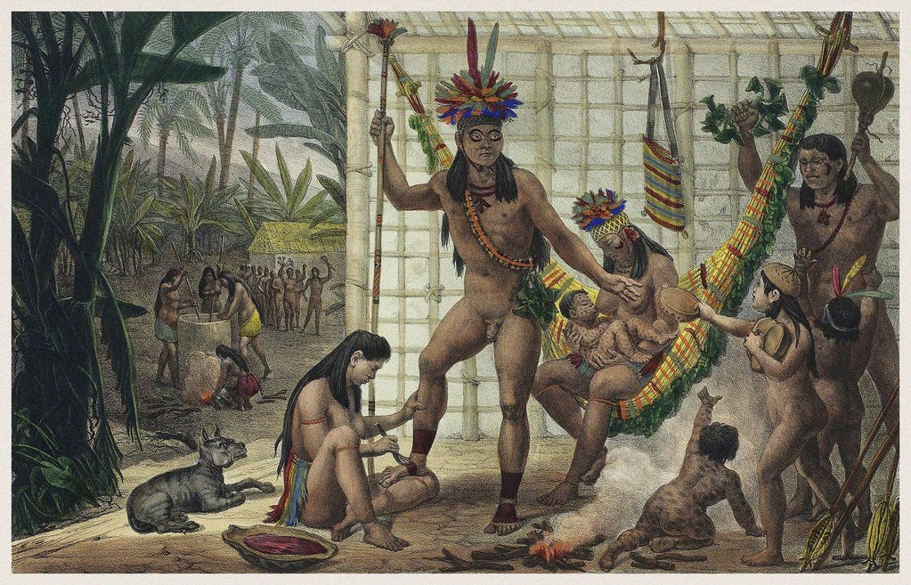 Detail of Family of a Camacan Indian Chief Preparing for a Festival. Illustration from Voyage pittoresque et h by Anonymous