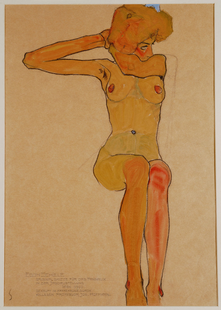 Detail of Seated Female Nude with Raised Arm (Gertrude Schiele) by Anonymous